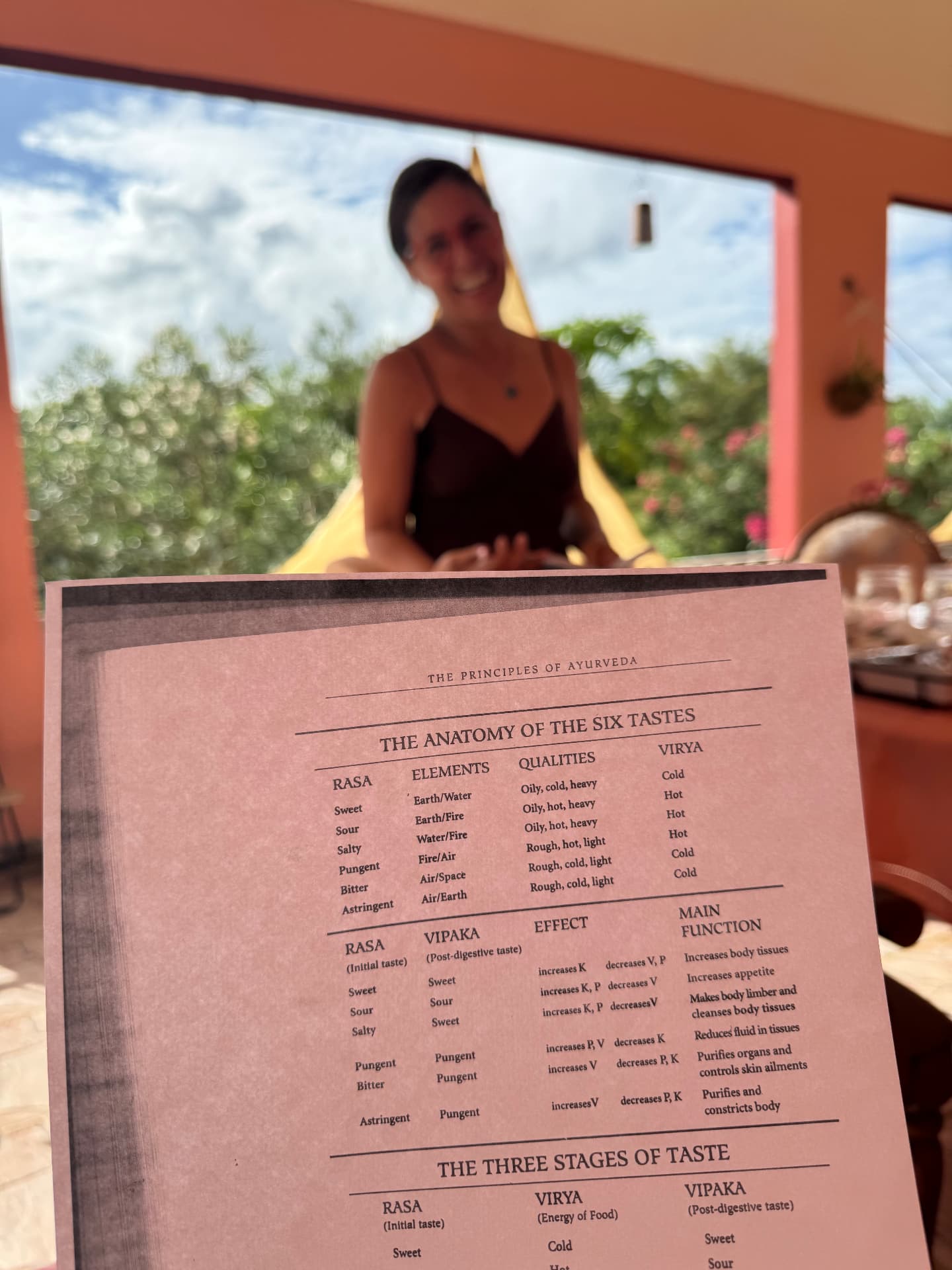 Student reviewing an Ayurvedic six tastes chart during a mentorship session
