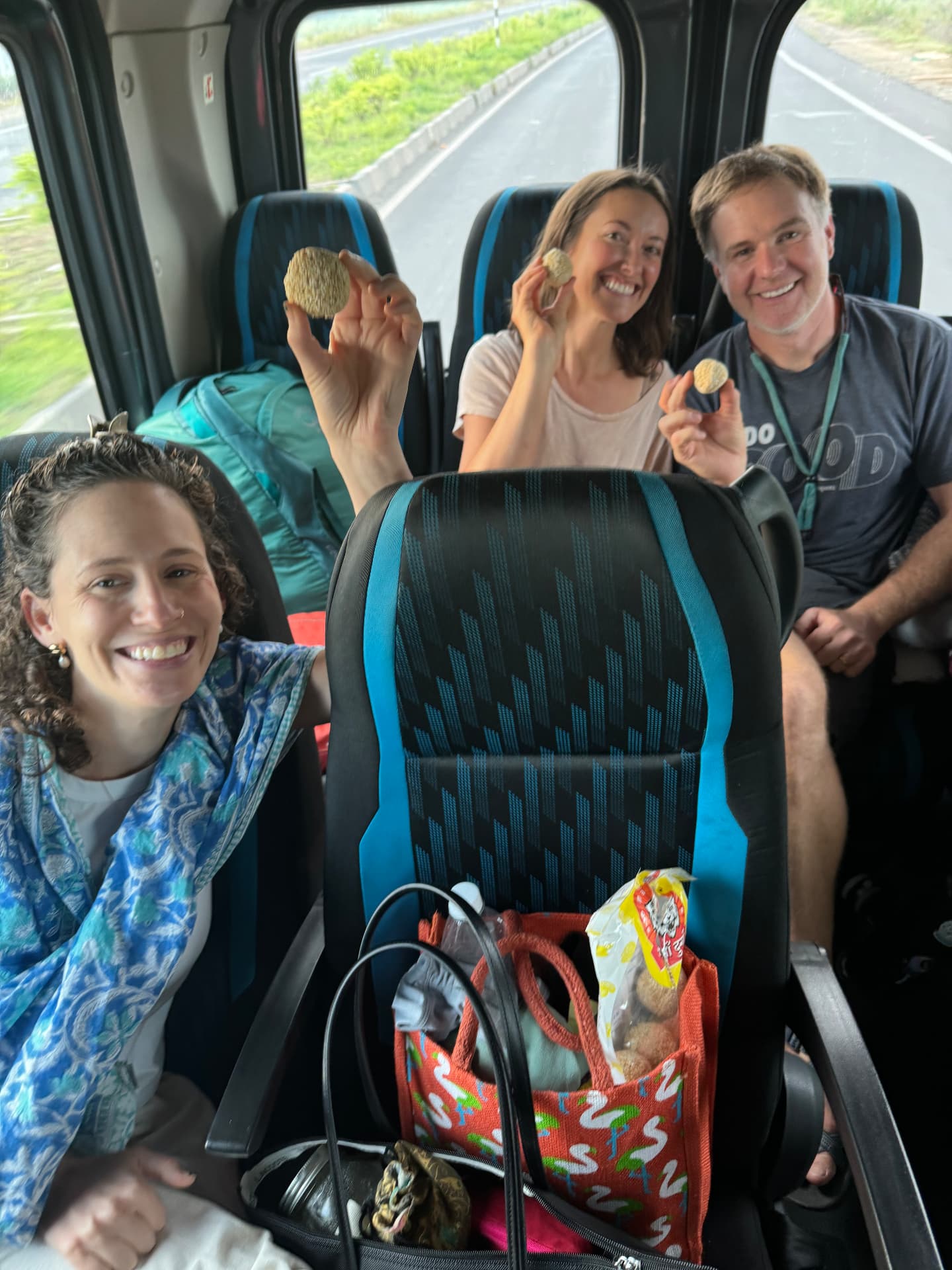 Students on the bus between destinations